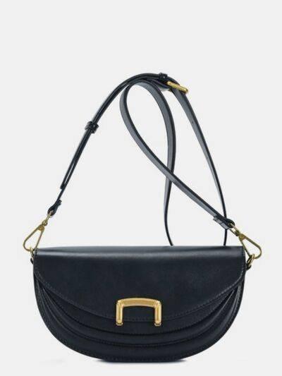 Fame Buckle Closure Crescent Faux Leather Crossbody Bag