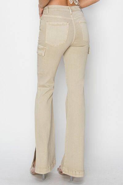 RISEN Full Size High Rise Side Slit Cargo Bootcut Jeans - Clothes For Her Online Store