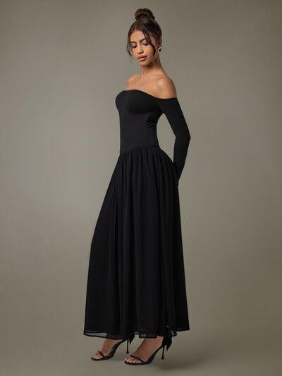 Off Shoulder Long Sleeve Maxi Dress - Clothes For Her Online Store