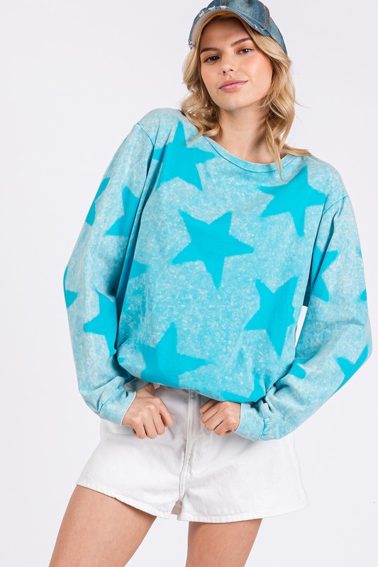 SAGE + FIG Mineral Wash Star Pattern T-Shirt - Clothes For Her Online Store