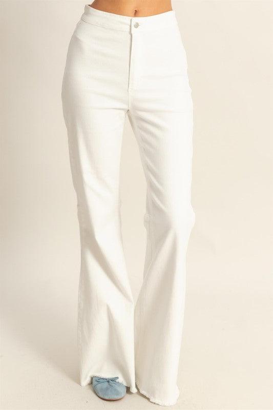 HYFVE Raw Hem High-Waist Washed Flared Jeans - Clothes For Her Online Store