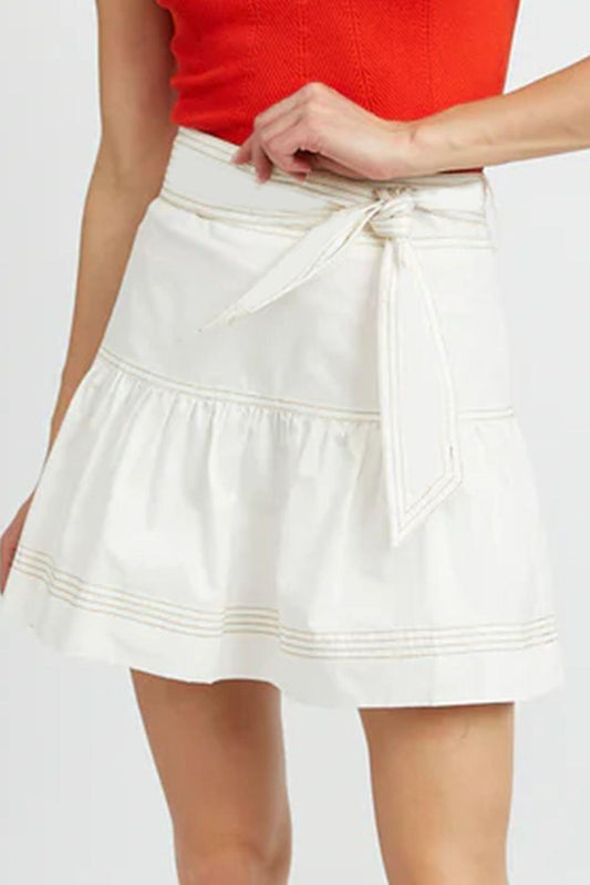 Contrast Stitching Trim Knotted High Waist A-Line Mini Skirt