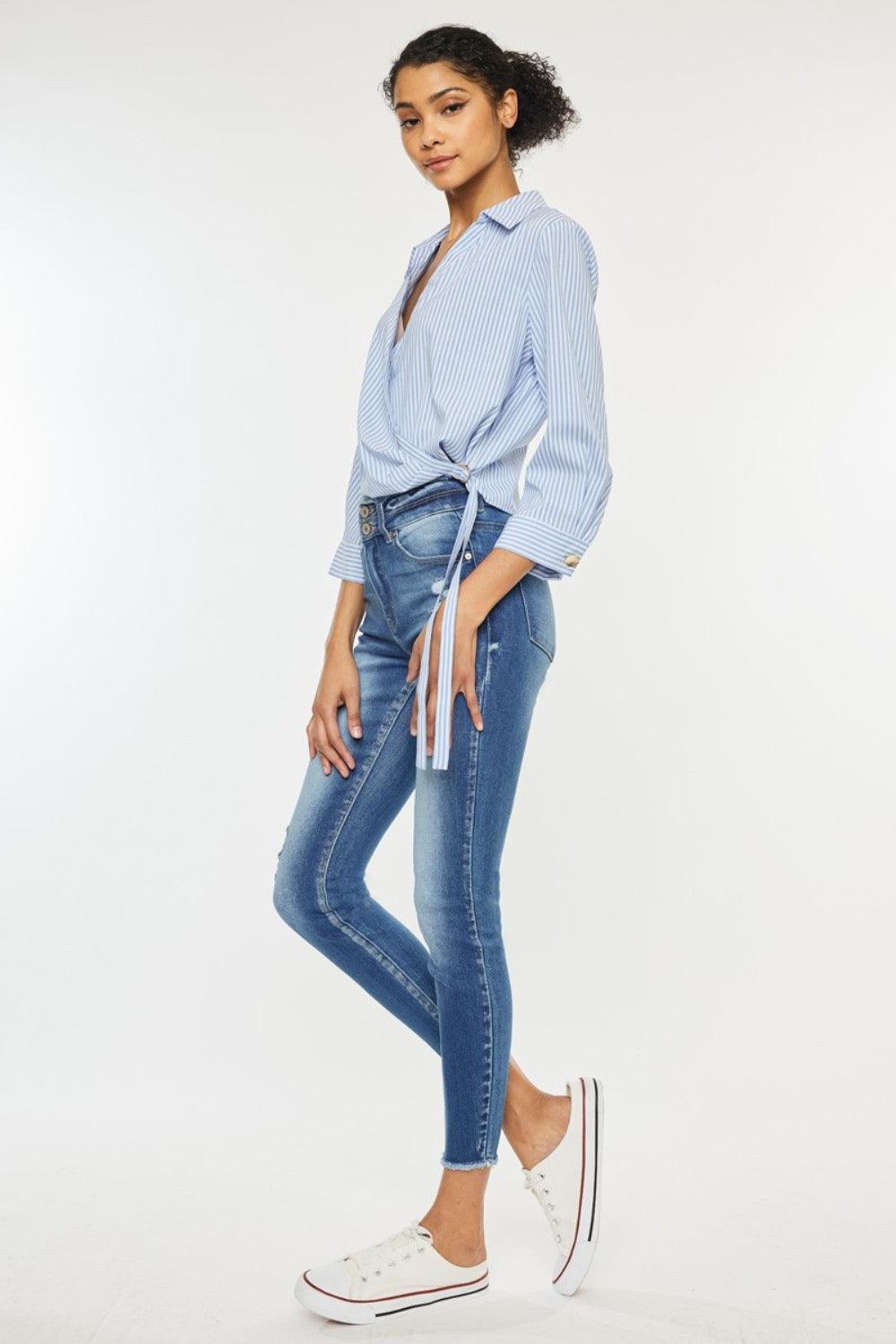 Kancan Distressed Raw Hem High Waist Jeans - Clothes For Her Online Store