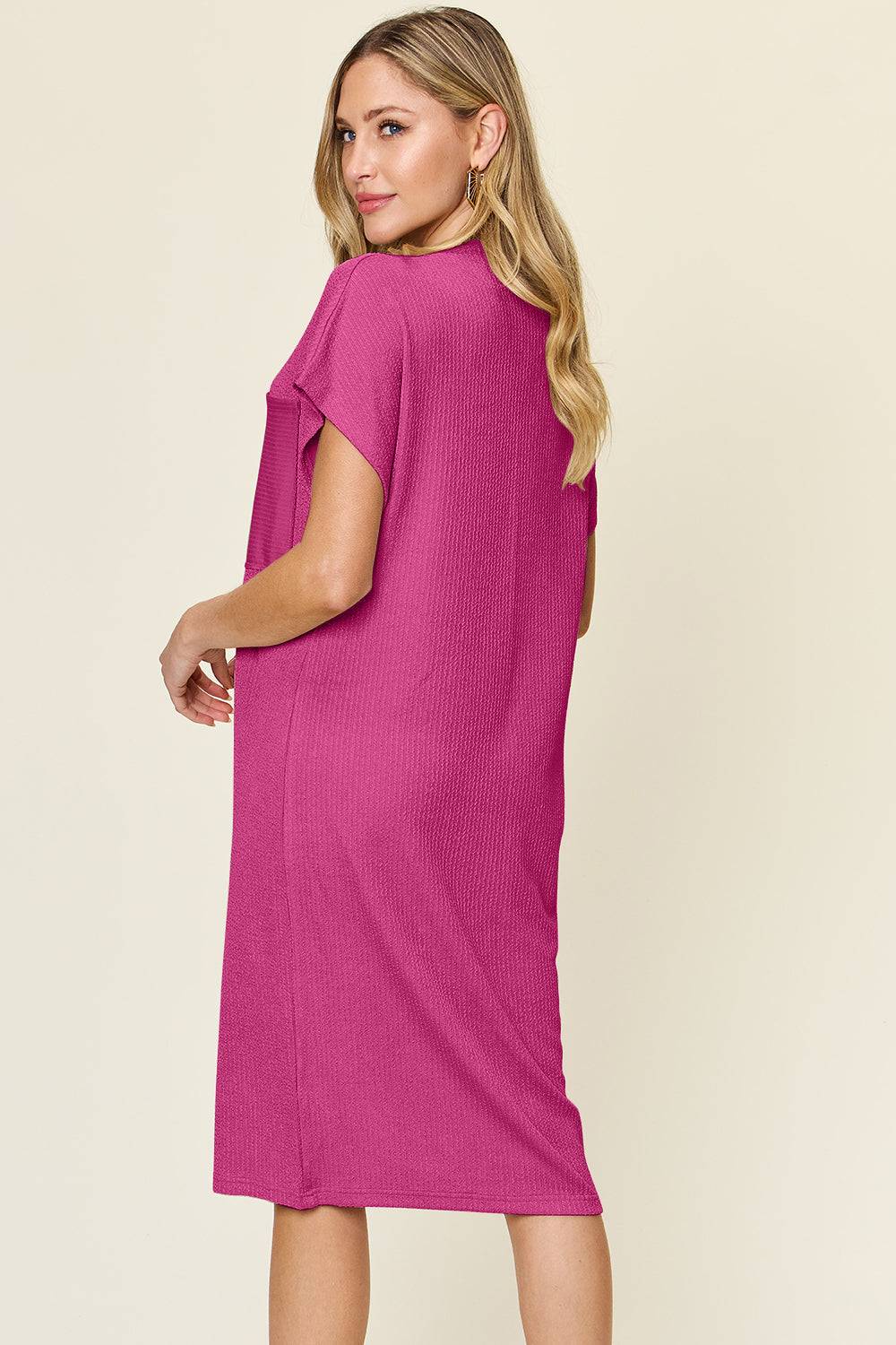 Double Take Full Size Texture Mock Neck Short Sleeve Dress - Clothes For Her Online Store