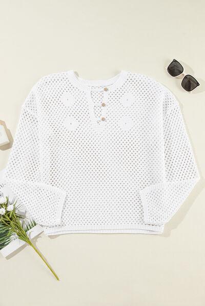 Hollow Out Long Sleeve Knit Cover Up - Clothes For Her Online Store