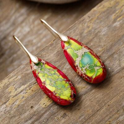 Teardrop Shape Natural Stone Dangle Earrings - Clothes For Her Online Store