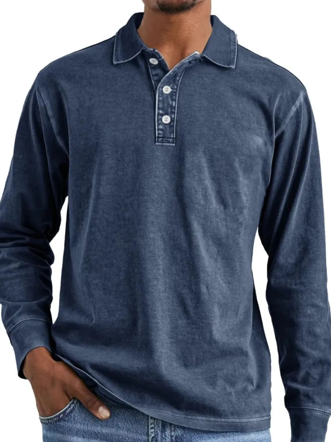 Men's Full Size Collared Neck Long Sleeve Polo Plus Size