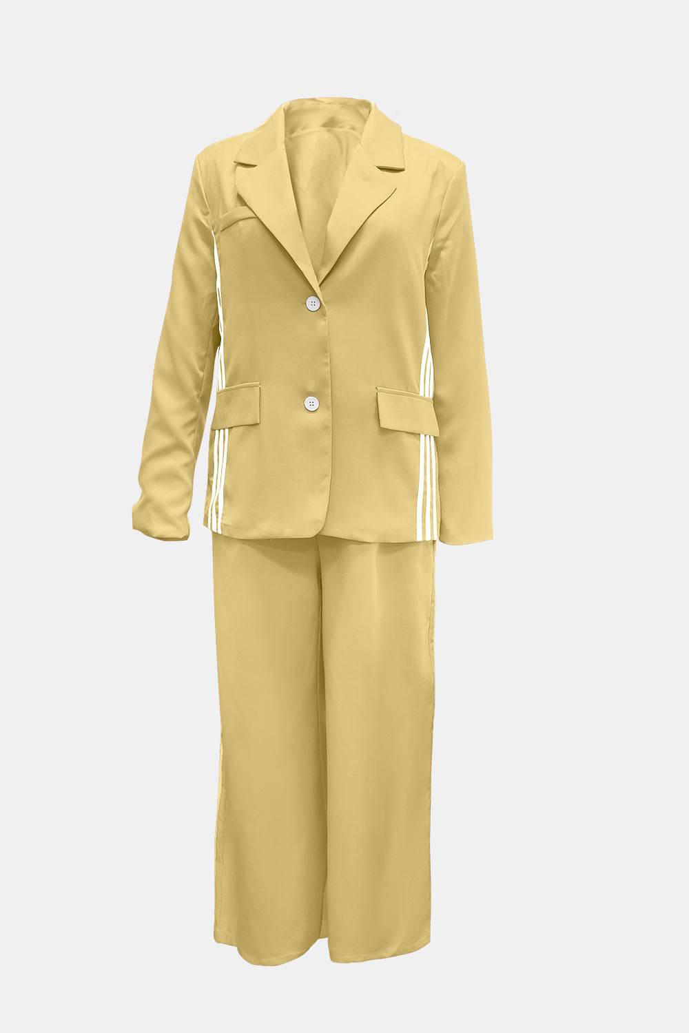 Side Striped Long Sleeve Blazer and Pants Set - Clothes For Her Online Store