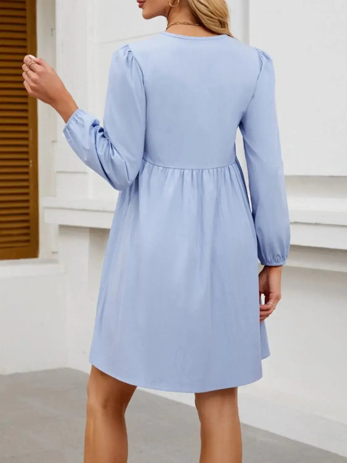 Tie Front Long Sleeve Mini Dress - Clothes For Her Online Store