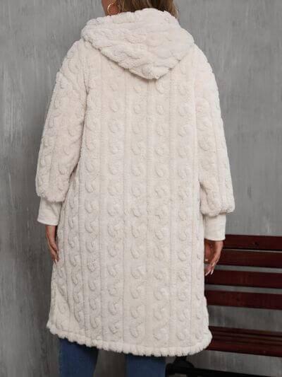 Plus Size Open Front Hooded Plush Coat - Clothes For Her Online Store