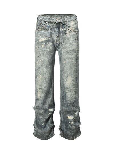 Men's Washed Printed Straight Jeans