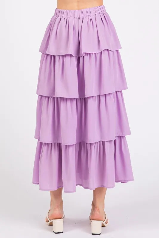 Mittoshop Chiffon Ruffle Layer Elastic Waist Midi Skirt