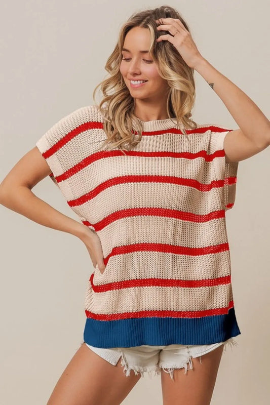 BiBi Fourth Of July Stripe Drop Shoulder Sweater
