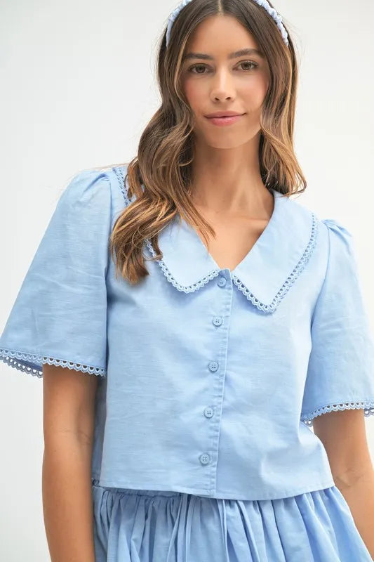 MABLE Collared Button Down Crop Top and Skort Set - Clothes For Her Online Store