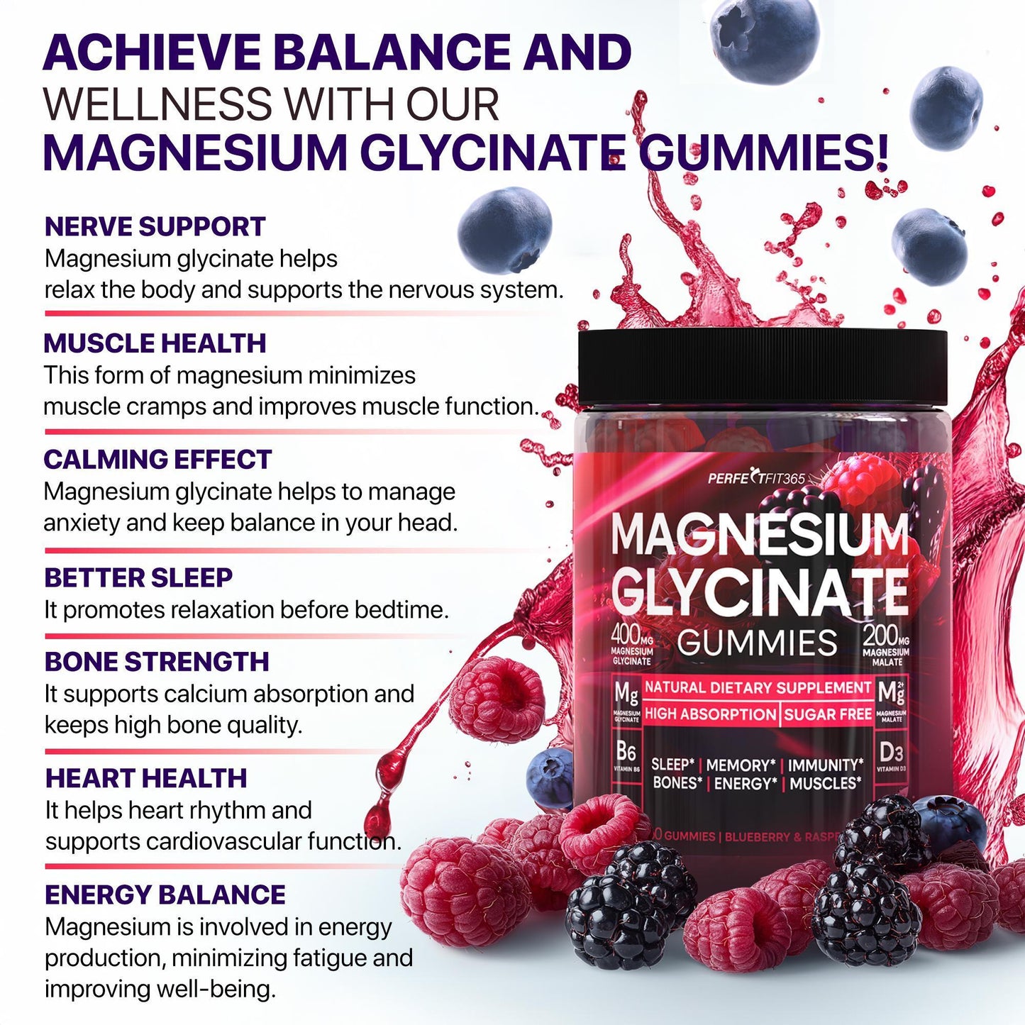 Magnesium Glycinate Gummies for Adults – 400mg Chewable Magnesium Gummies for