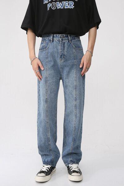 Men's Washed Splicing Straight Leg Jeans - Clothes For Her Online Store
