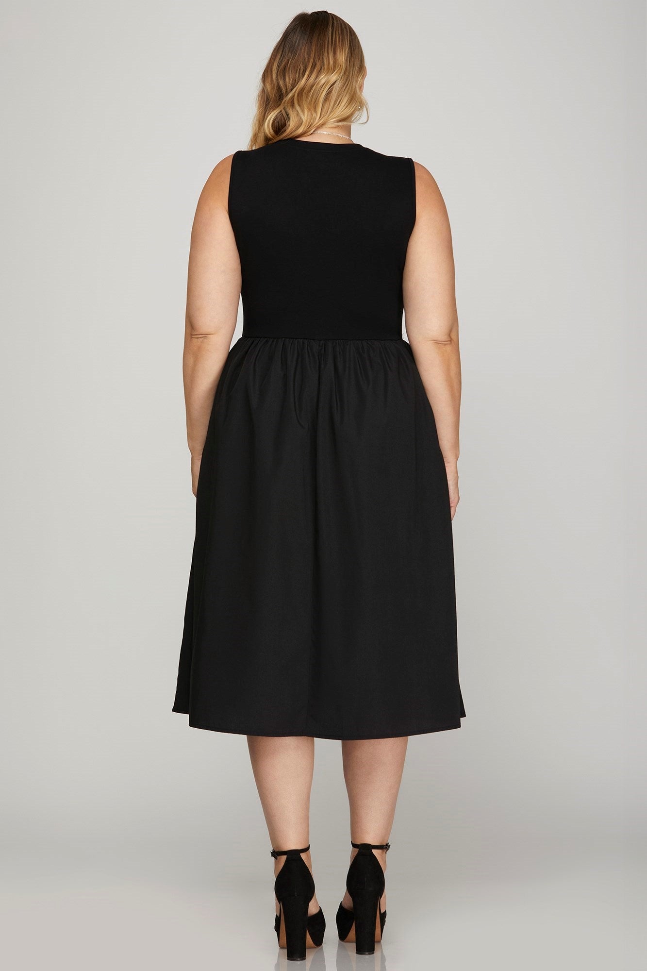 She + Sky Full Size Sleeveless Poplin Woven Midi Dress with Pockets Plus Size - Clothes For Her Online Store