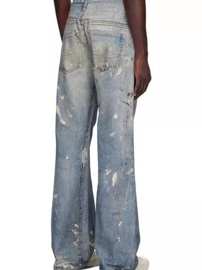 Men's Washed Button Fly Straight Jeans