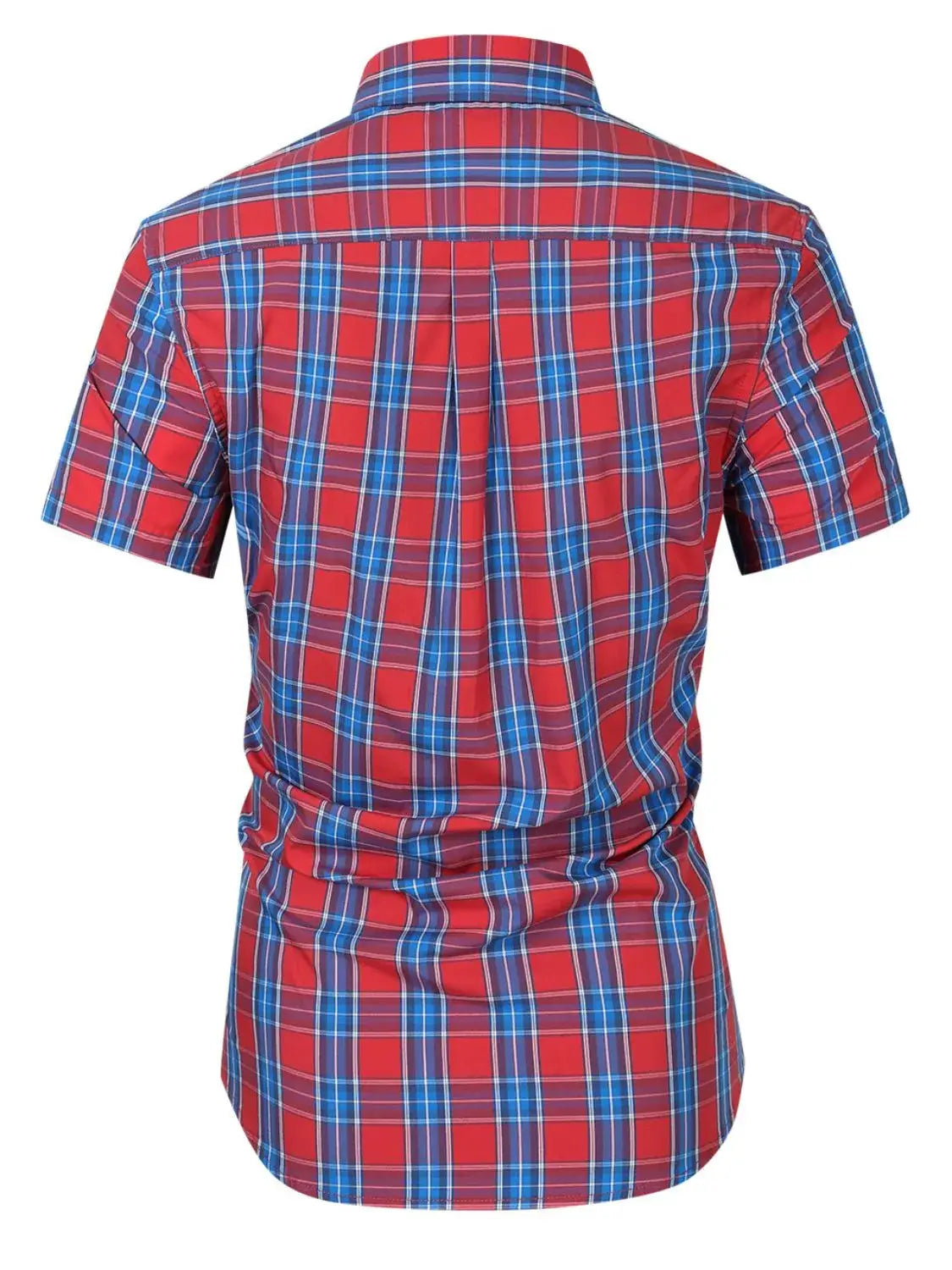 Men's Plaid Collared Neck Short Sleeve Shirt