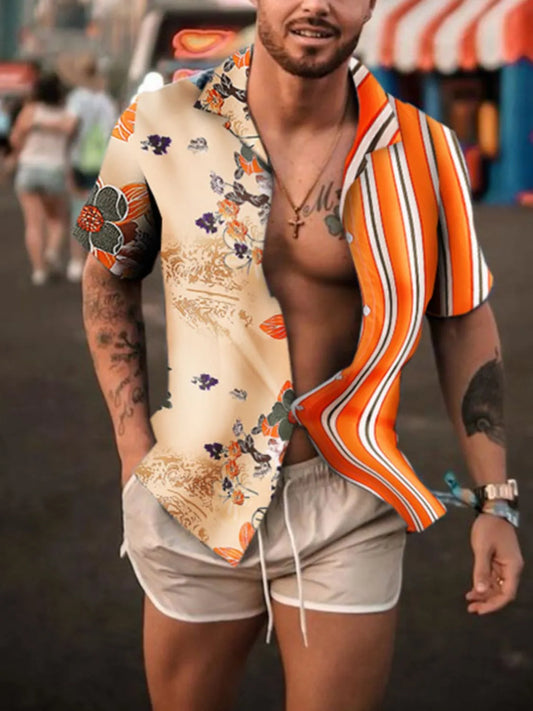 Men's Full Size Printed Button Up Short Sleeve Shirt Plus Size