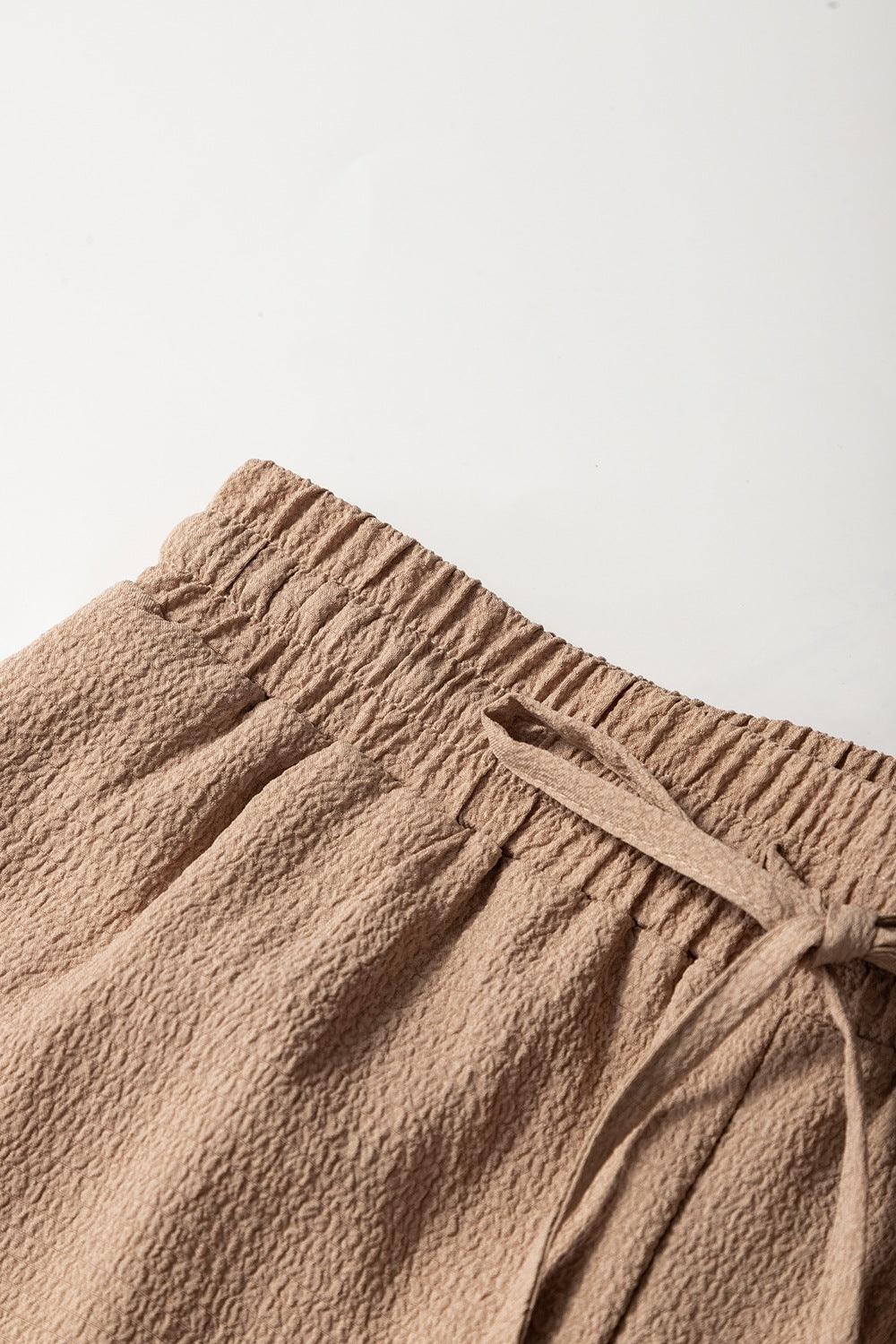 Textured Tiered Edge High Waist Shorts