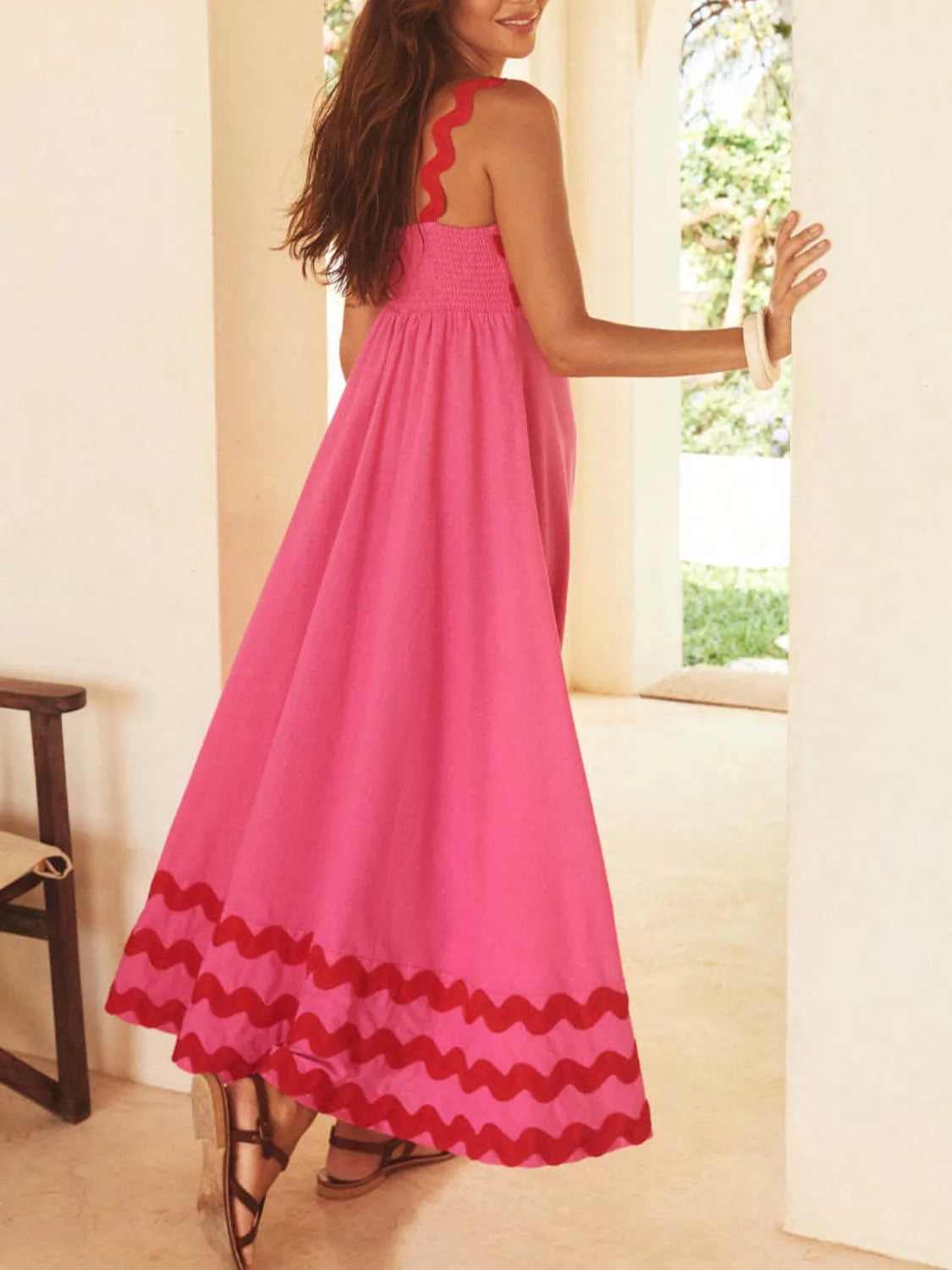 Contrast Trim Square Neck Maxi Cami Dress - Clothes For Her Online Store