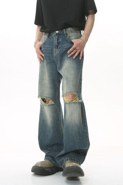 Distressed Wide Leg Men's Jeans