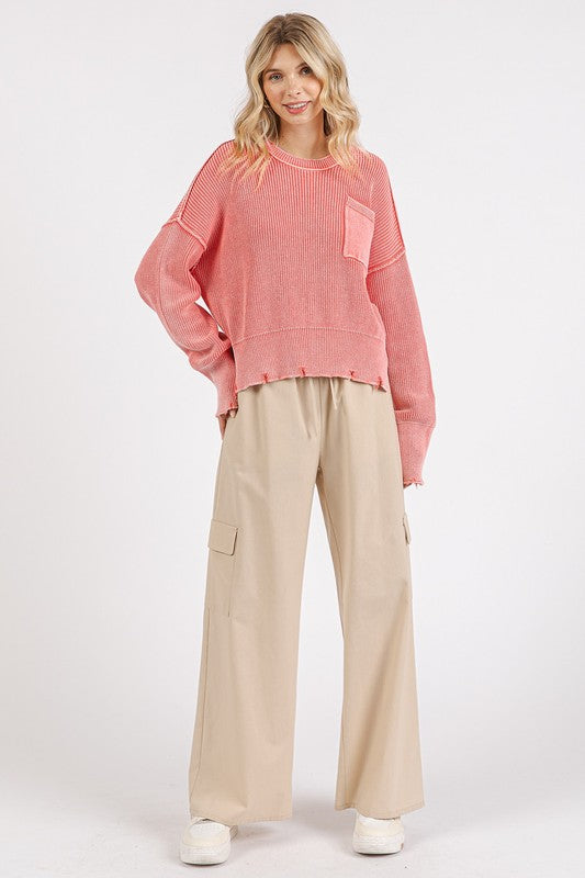 Mittoshop Distressed Hem Round Neck Dropped Shoulder Sweater - Clothes For Her Online Store