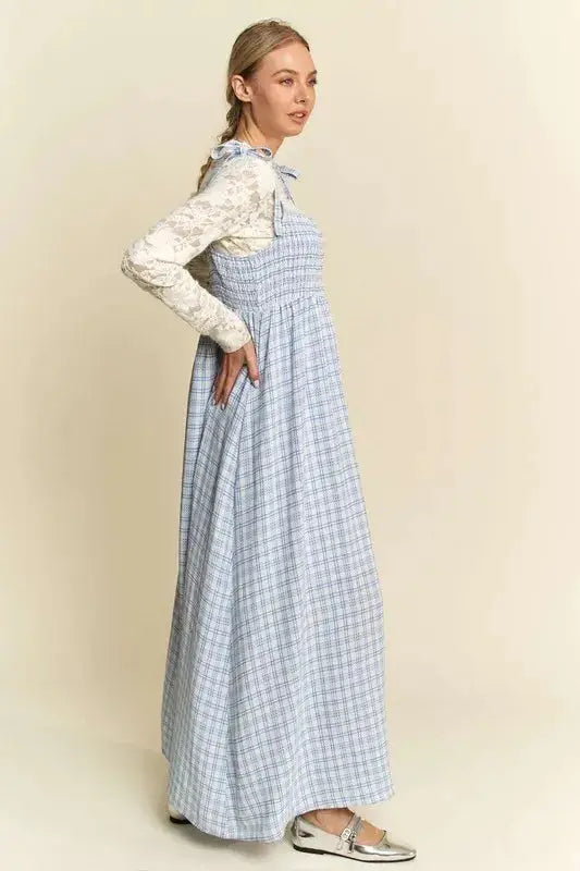 Davi & Dani Plaid Smocking Sleeveless Maxi Dress - Clothes For Her Online Store