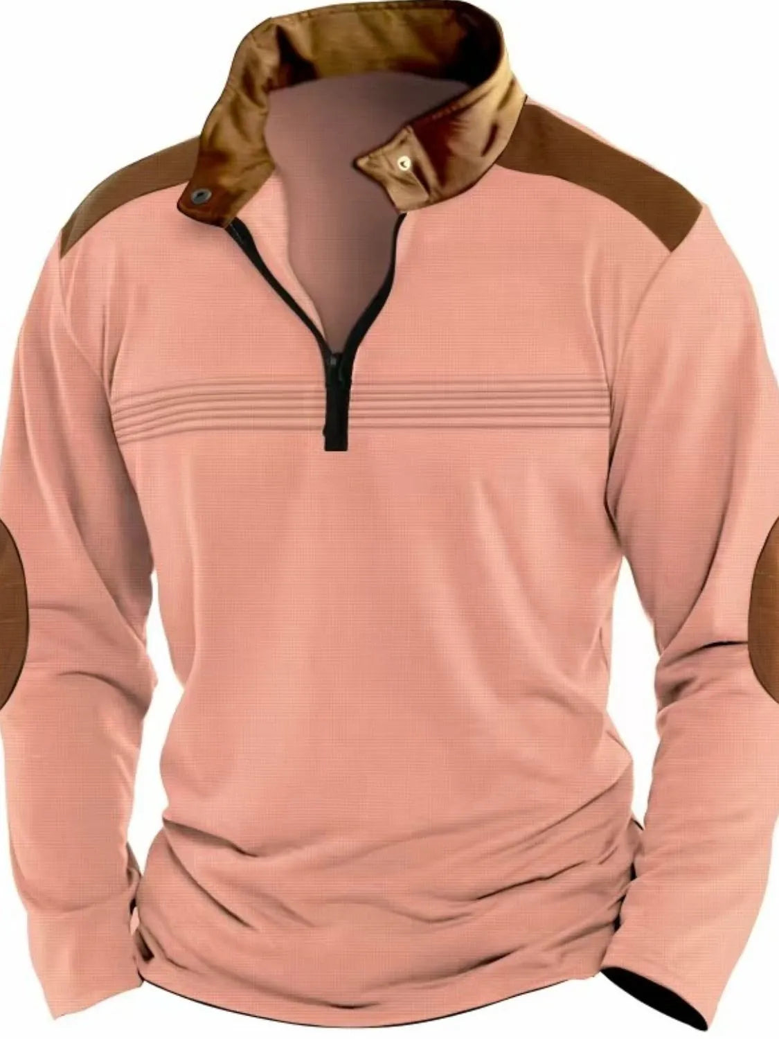 Men's Full Size Contrast Half Zip Long Sleeve Polo Plus Size