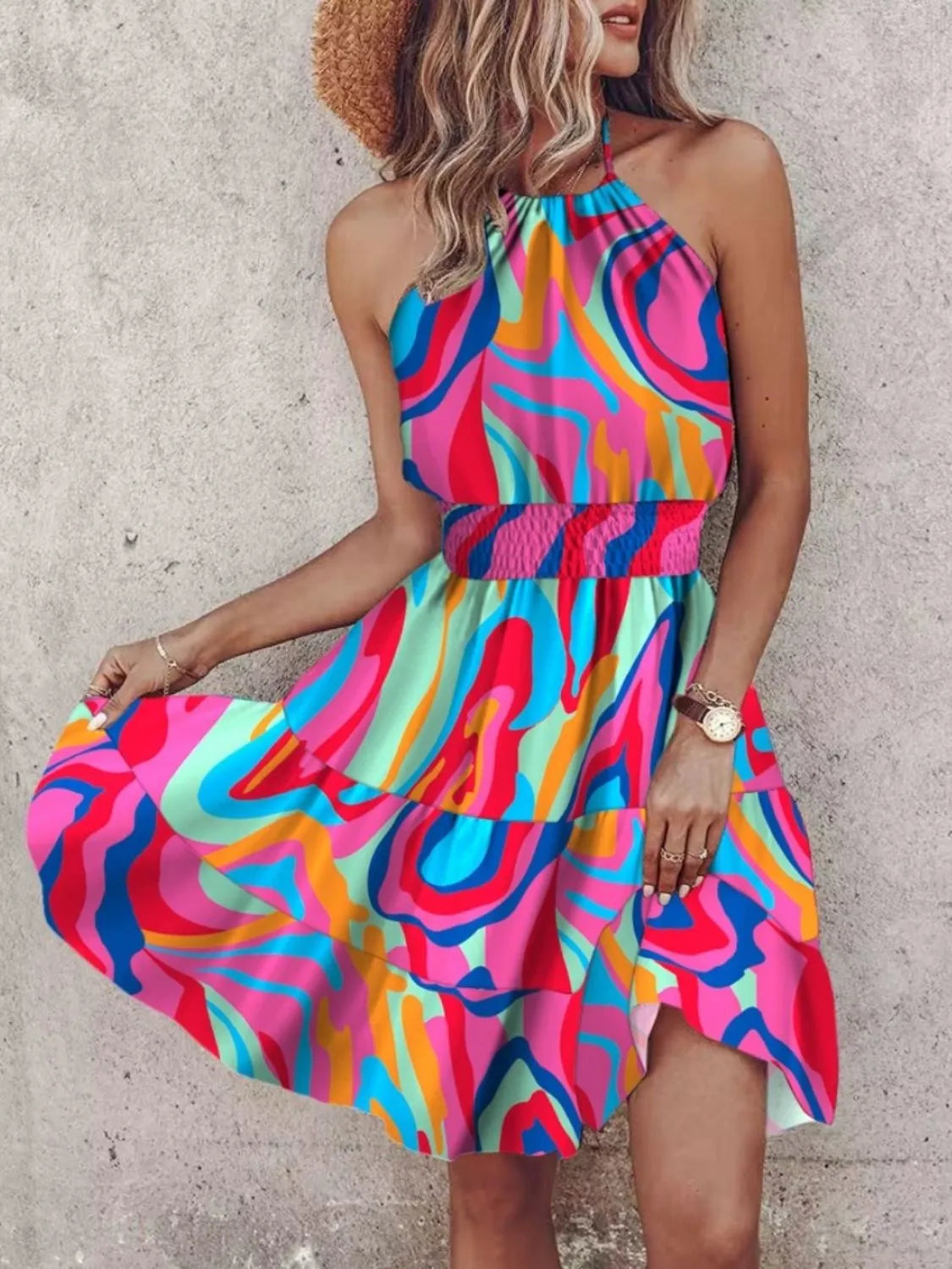 Paisley Print Halter Neck Mini Dress