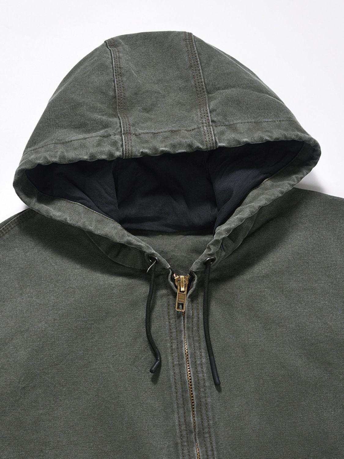 Men's Zip Up Washed Hooded Jacket - Clothes For Her Online Store
