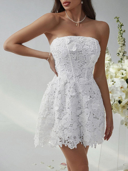 Devine Lace-Up Tube Lace Mini Dress - Clothes For Her Online Store