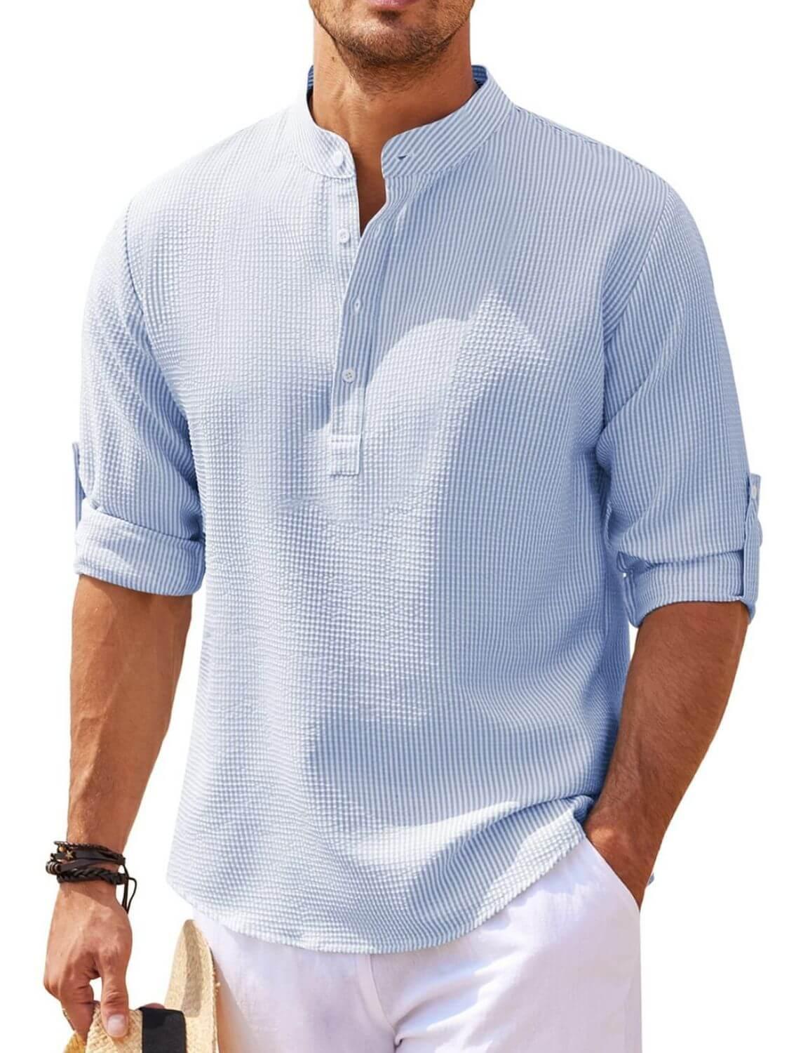 Men's Full Size Half Button Long Sleeve Shirt Plus Size - Clothes For Her Online Store