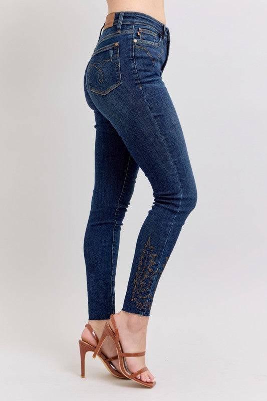 Judy Blue Full Size Embroidered High Rise Skinny Jeans Plus Size - Clothes For Her Online Store
