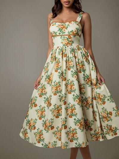 Lace Trim Floral Sleeveless Midi Dress