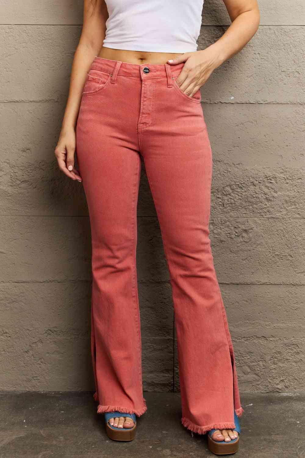 RISEN Bailey Full Size High Waist Side Slit Flare Jeans