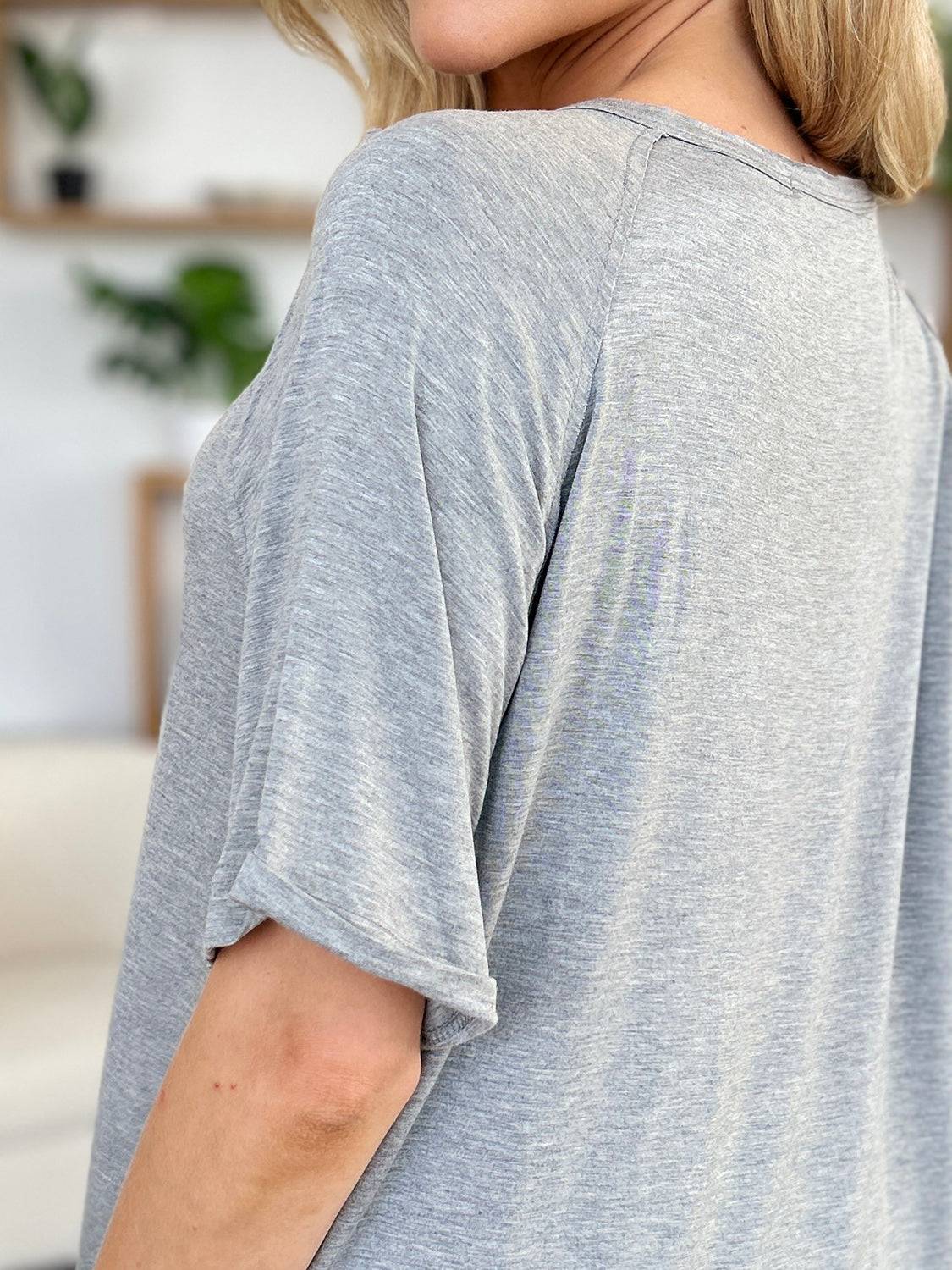 Basic Bae Full Size Bamboo Slit V-Neck Short Sleeve T-Shirt - Clothes For Her Online Store