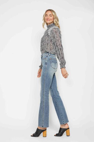 Judy Blue Full Size Tummy Control Back Embroidered Pocketed Bootcut Jeans Plus Size - Clothes For Her Online Store