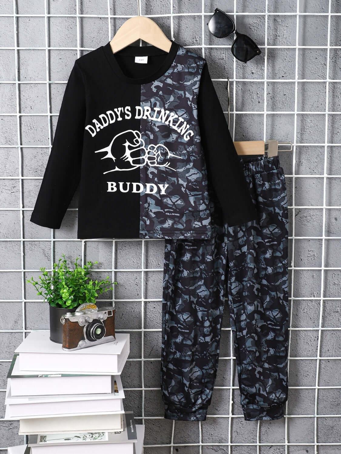 Children's Camouflage Color Block Top and Pants Set