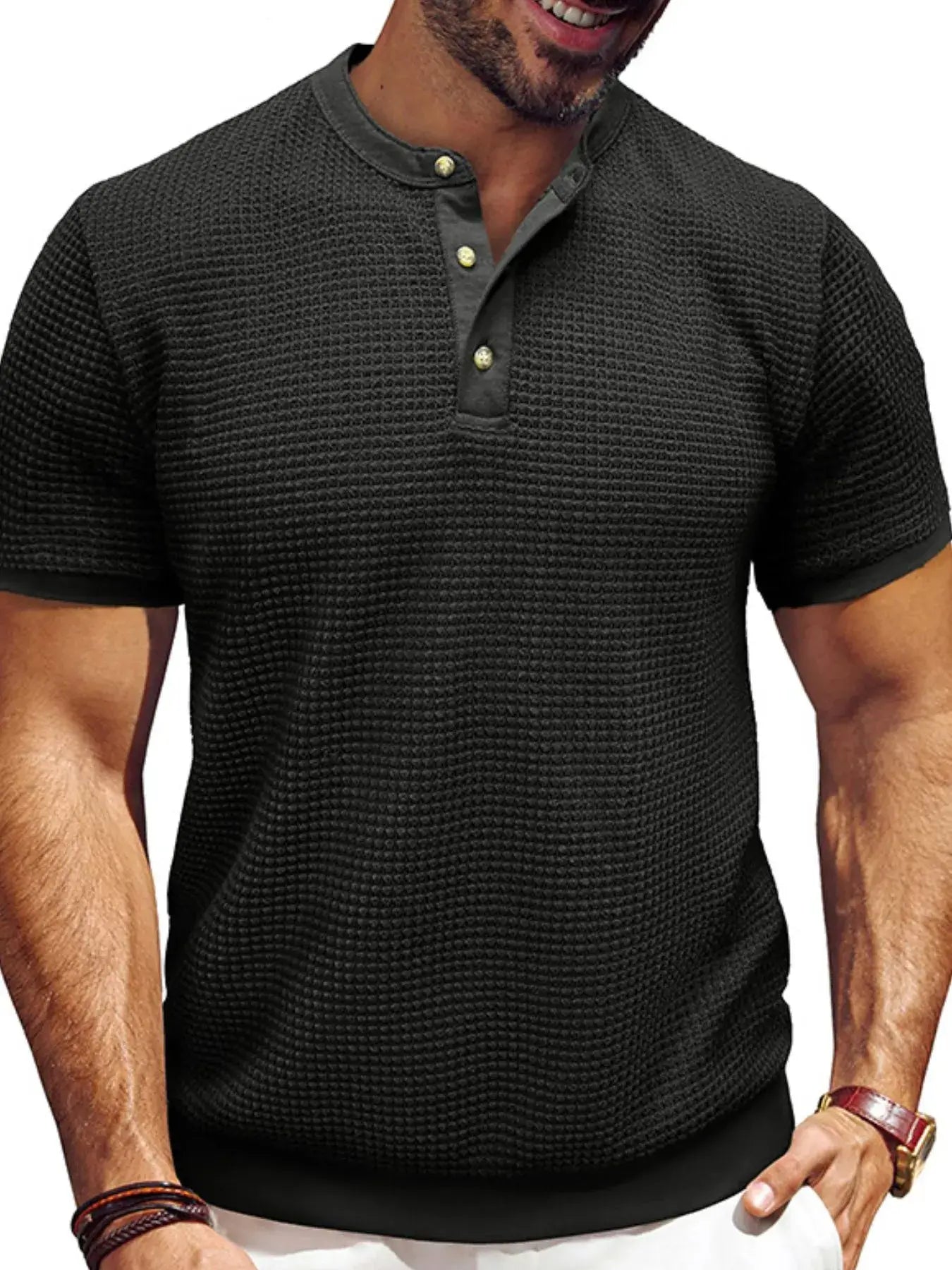Men's Textured Henley Short Sleeve T-Shirt