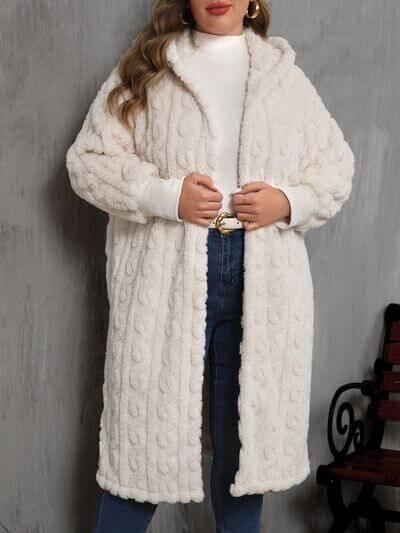 Plus Size Open Front Hooded Plush Coat - Clothes For Her Online Store