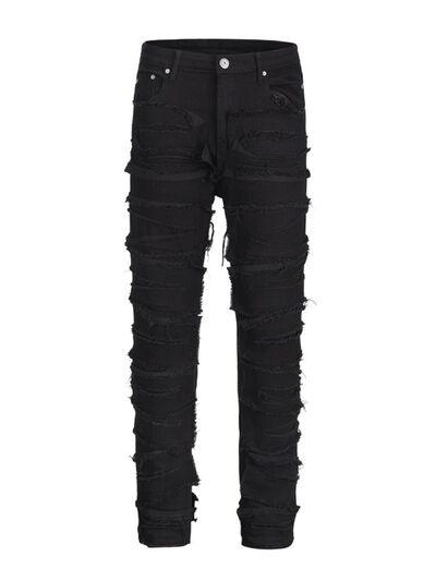 Men's Washed Distressed Panelled Jeans - Clothes For Her Online Store