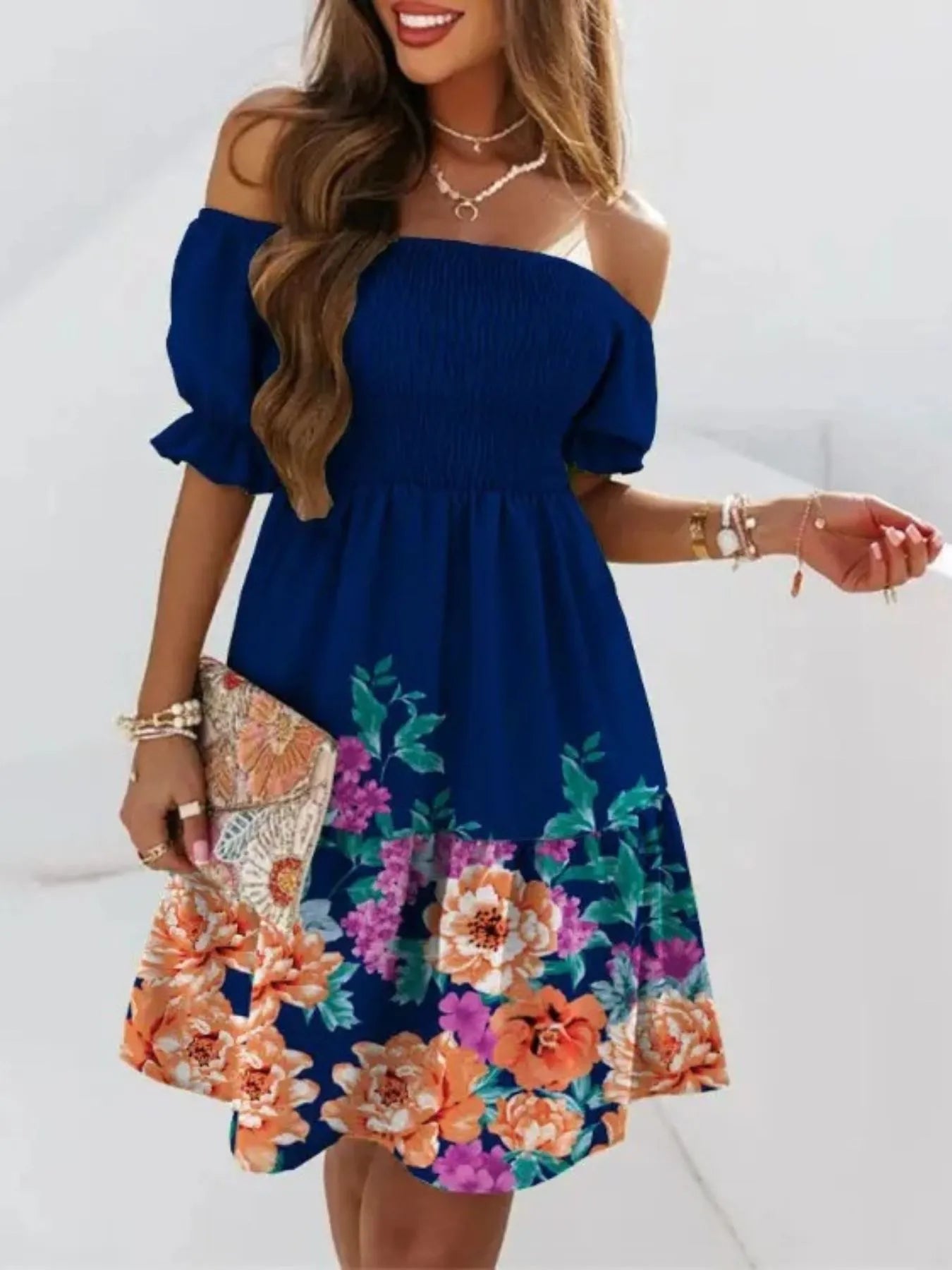 Off Shoulder Smocked Summer Dress
