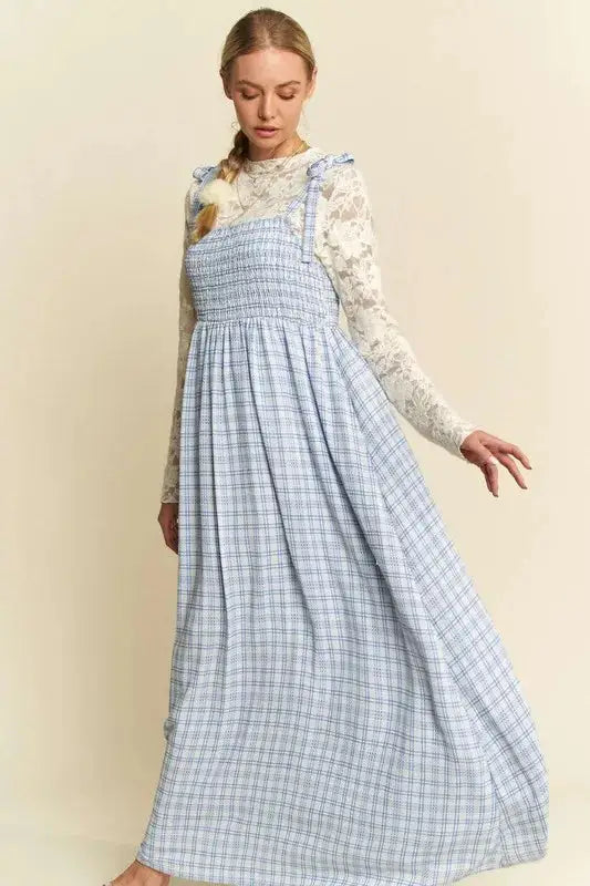 Davi & Dani Plaid Smocking Sleeveless Maxi Dress - Clothes For Her Online Store
