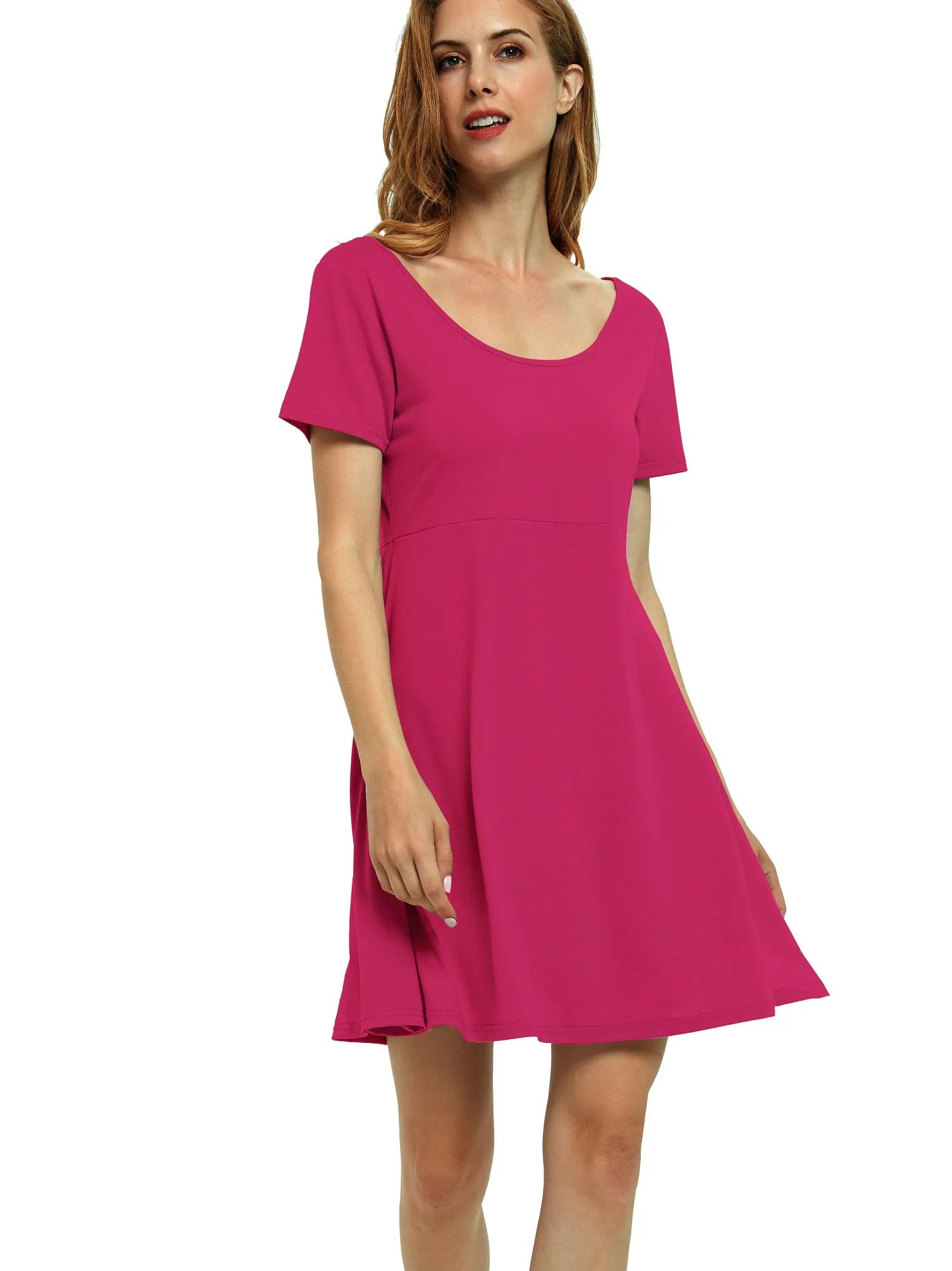 Round Neck Short Sleeve Flared Summer Dress