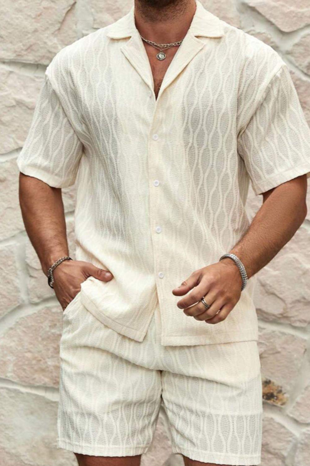 Men's Plus Size Collared Neck Short Sleeve Top and Shorts Set