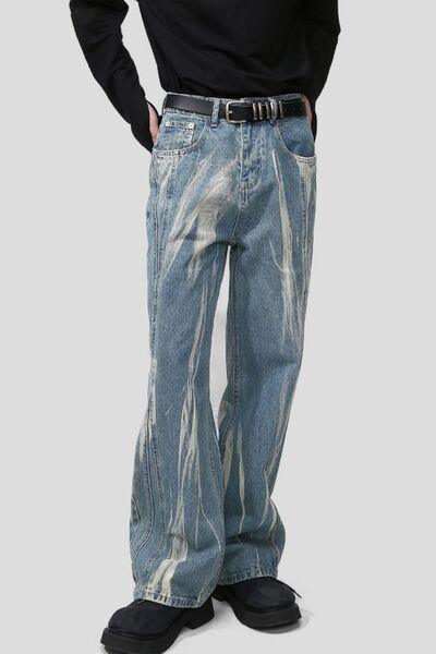 Paint Wide Leg Men's Jeans with Pockets