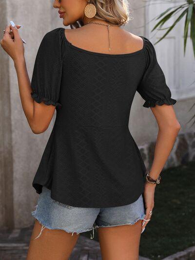 Ruched V-Neck Short Sleeve Blouse