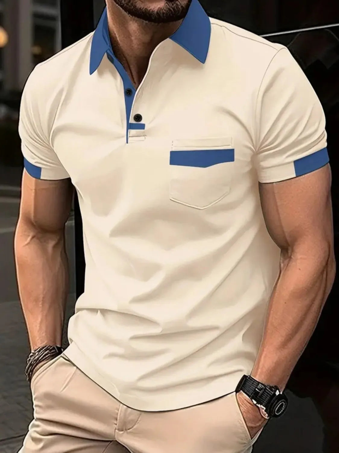 Men's Full Size Contrast Collared Neck Short Sleeve Polo Plus Size